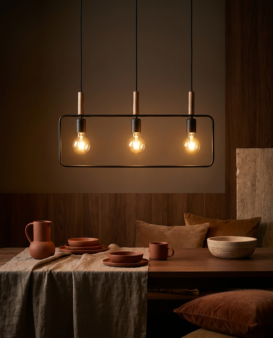 Suspension 3 Lampes Métal Bois Noir · Frame · photo 9