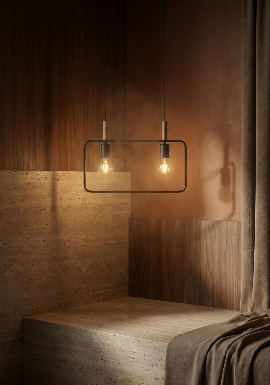 Suspension 2 Lampes Métal Bois Noir · Frame · photo 9