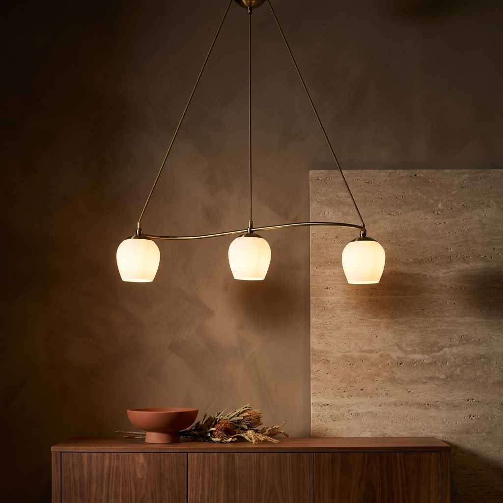 Suspension 3 Lampes Métal Verre Antique Laiton Blanc · Serano · photo 9