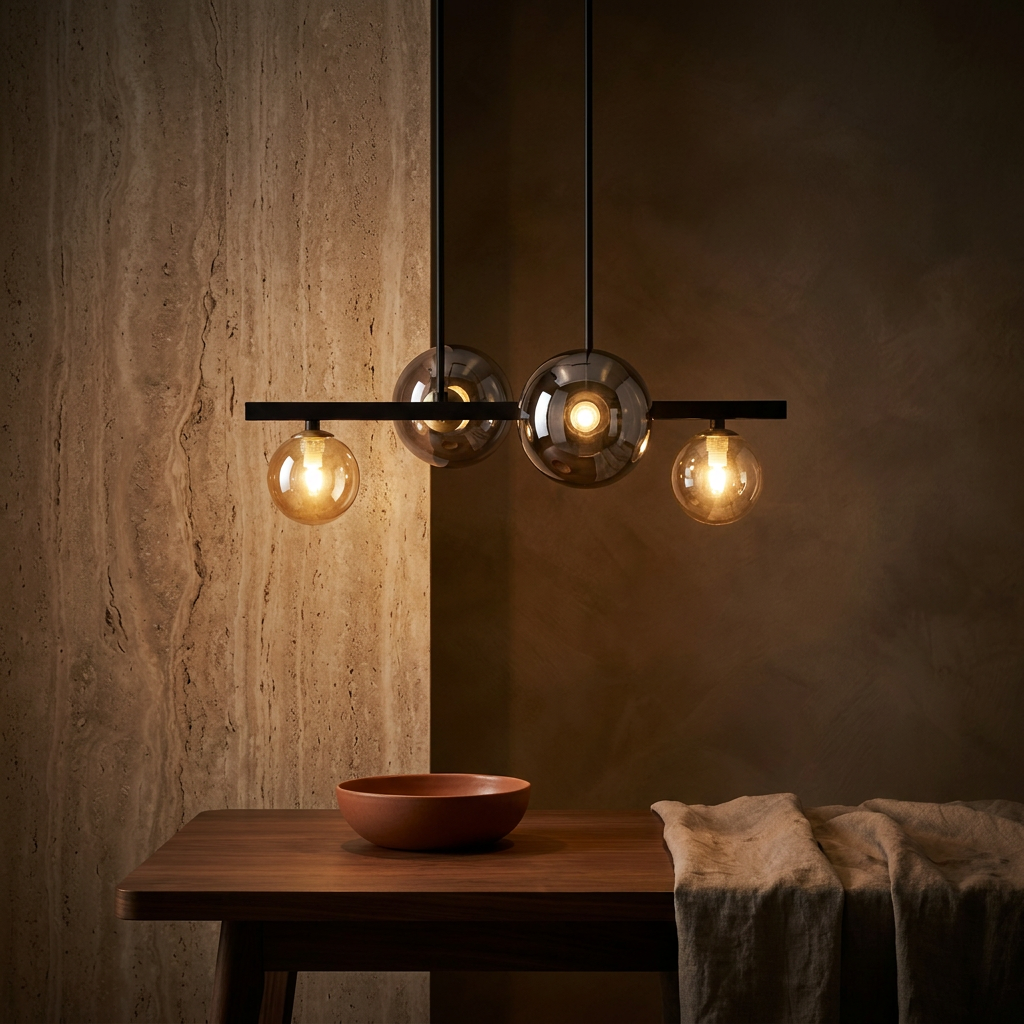 Suspension 4 Lampes Acier Verre Noir · photo 10