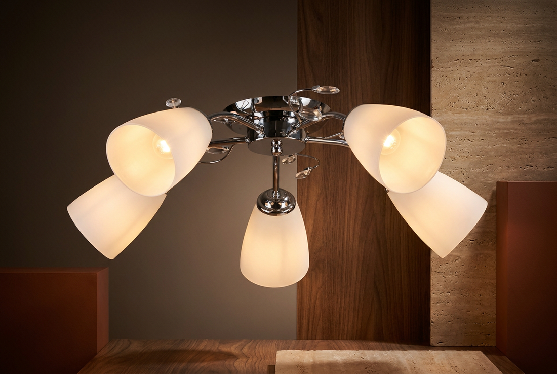 Suspension 5 Lampes Acier Verre Chromé · Ursella · photo 9