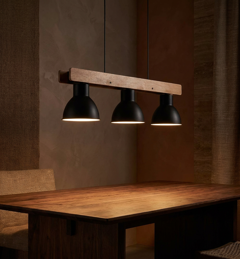 Suspension 3 Lampes Acier Bois Noir · Vario · photo 10