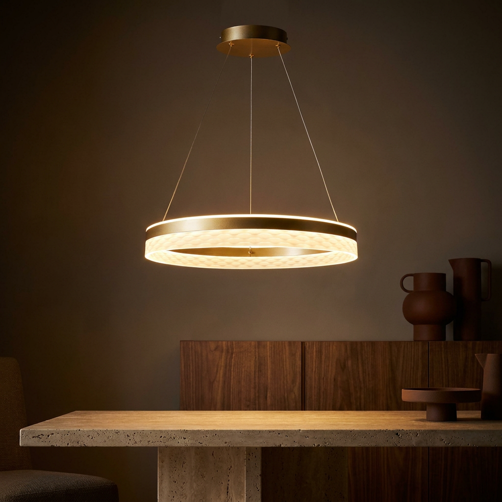 Suspension 2 Lampes LED Acier Composite Doré · photo 9