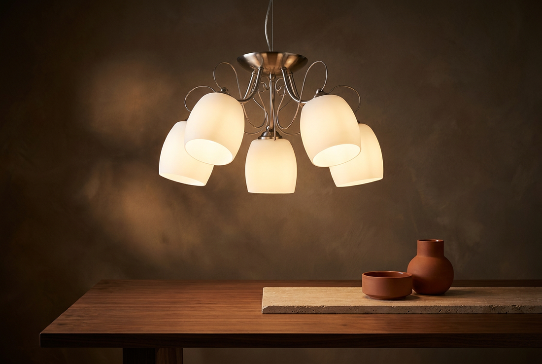 Suspension 5 Lampes Acier Verre Chromé · Amba · photo 9