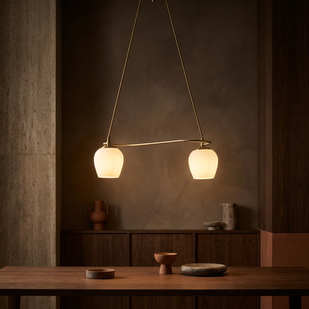 Suspension 2 Lampes Métal Verre Antique Laiton Blanc · Serano · photo 9