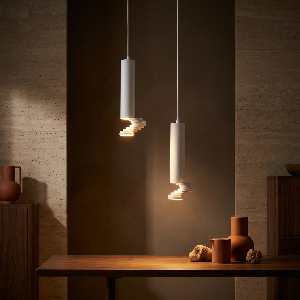 Suspension 2 Lampes Acier Blanc · photo 9