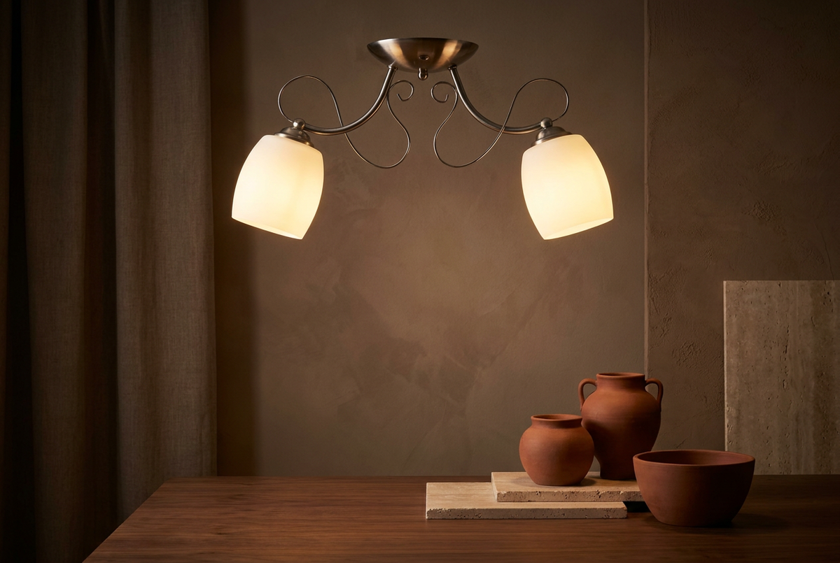 Suspension 2 Lampes Acier Verre Chromé · Amba · photo 9
