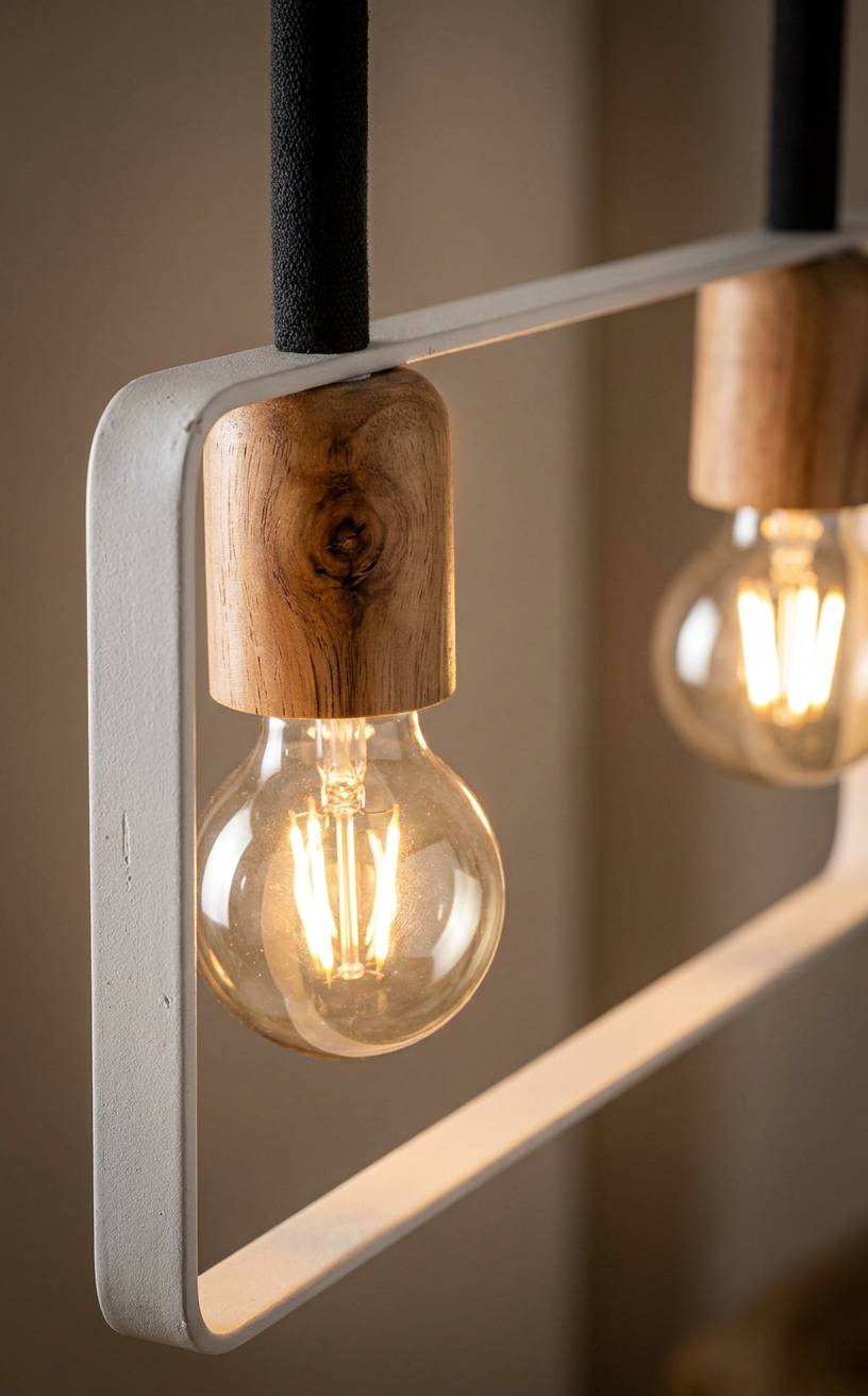 Suspension 2 Lampes Métal Bois Blanc · Frame · photo 10