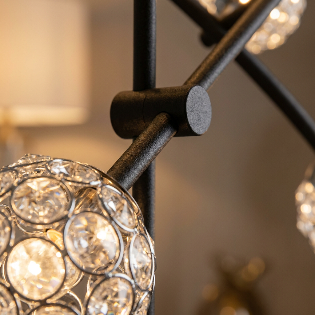 Suspension 6 Lampes Acier Verre Cristal Noir · Paksos · photo 10