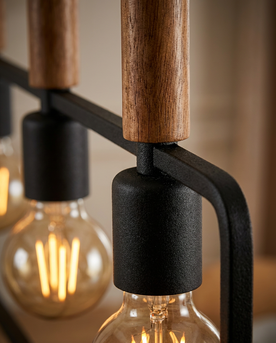 Suspension 3 Lampes Métal Bois Noir · Frame · photo 10