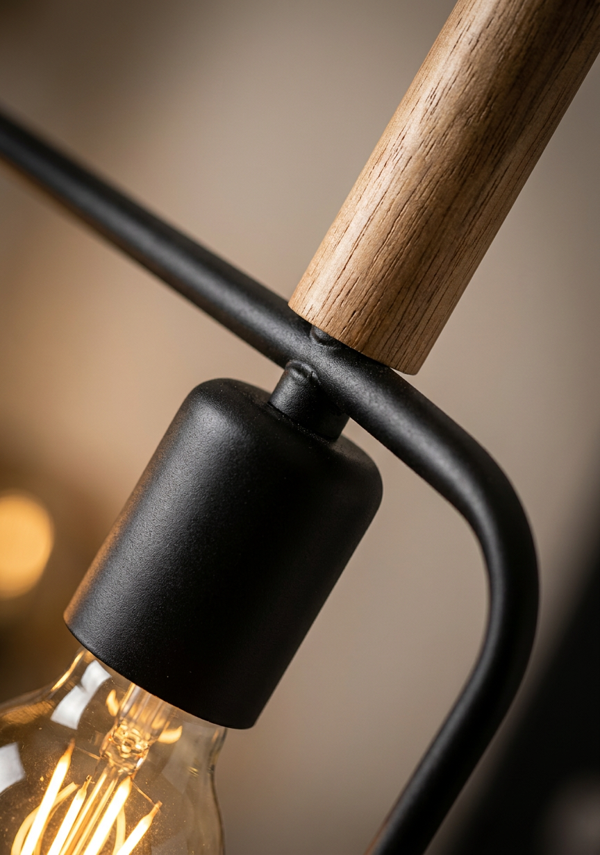 Suspension 2 Lampes Métal Bois Noir · Frame · photo 10