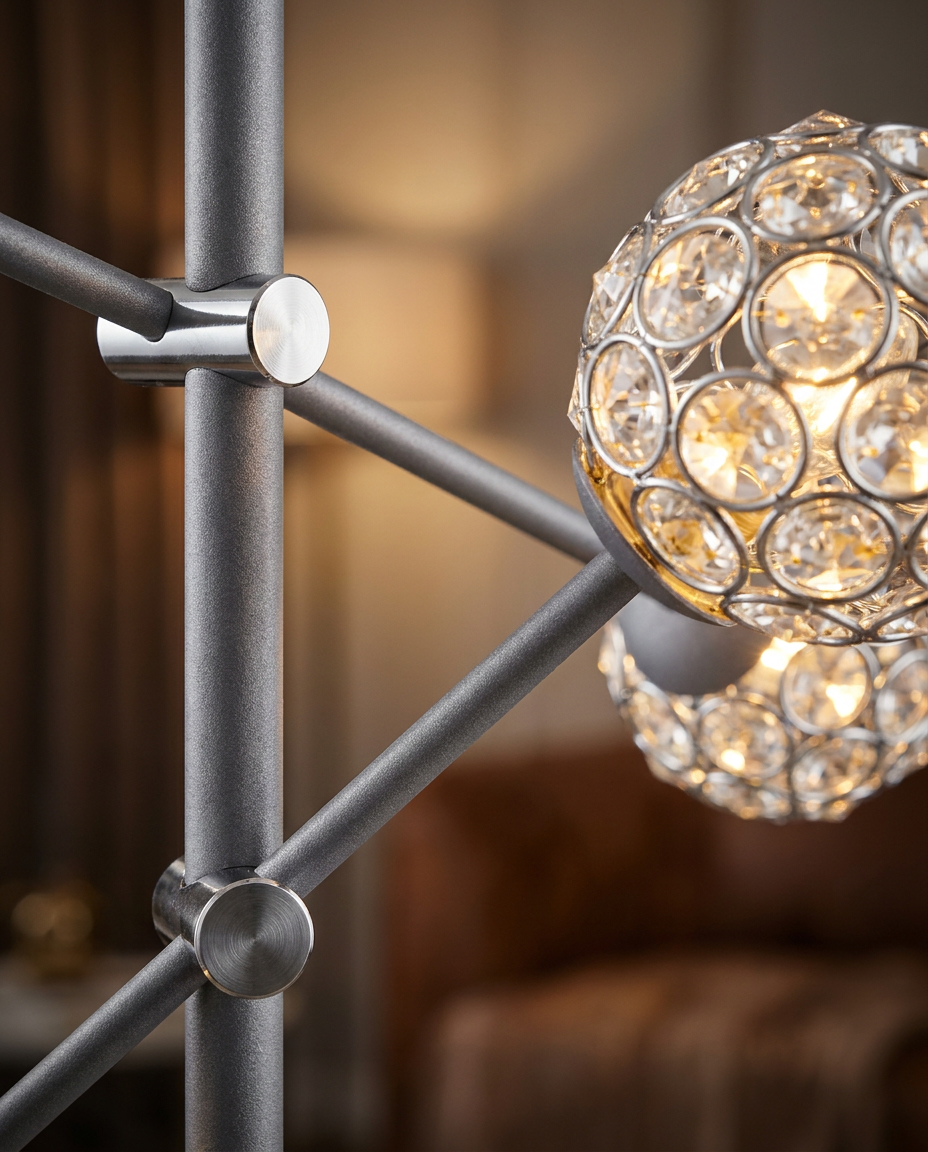 Suspension 4 Lampes Acier Verre Cristal Gris · Paksos · photo 10