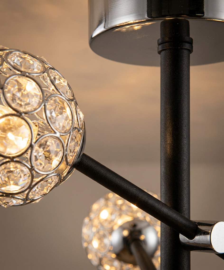 Suspension 4 Lampes Acier Verre Cristal Noir · Paksos · photo 10