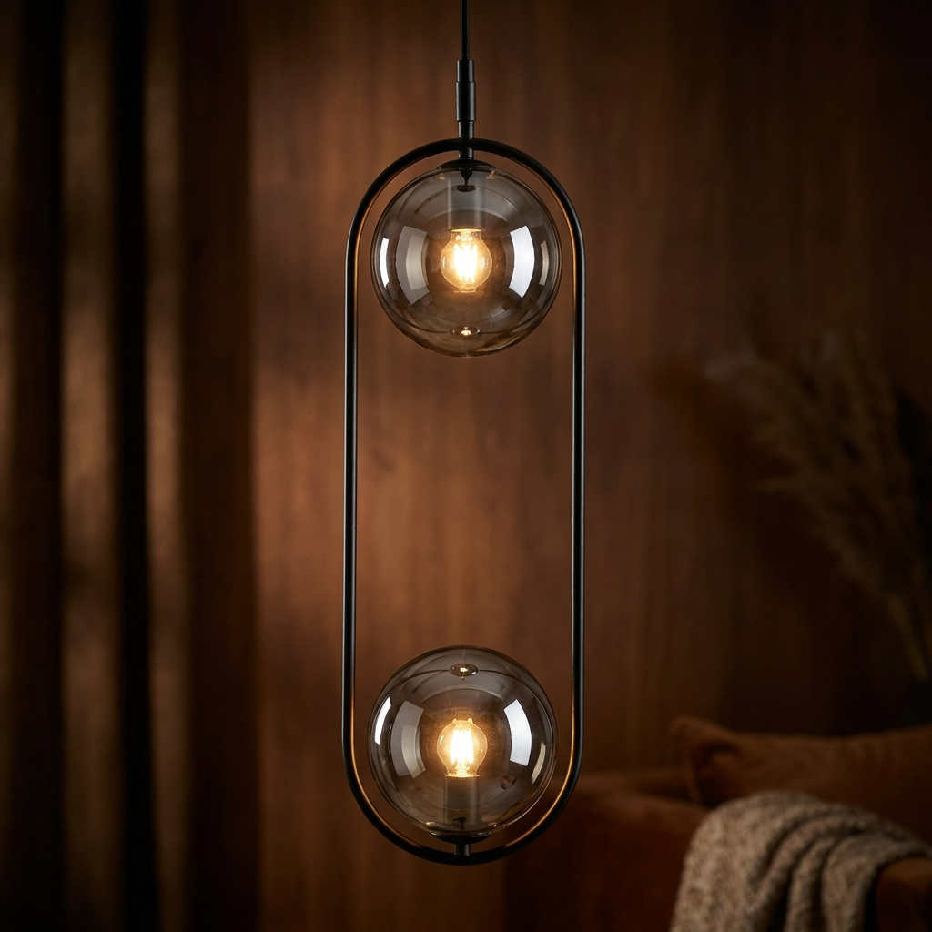 Suspension 2 Lampes Métal Verre Noir Mat · Cordel · photo 13