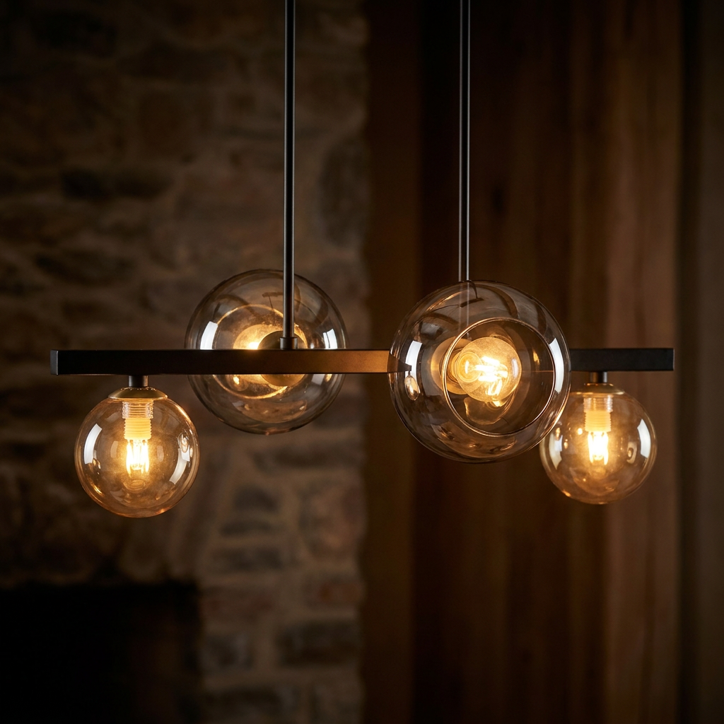 Suspension 4 Lampes Acier Verre Noir · photo 12
