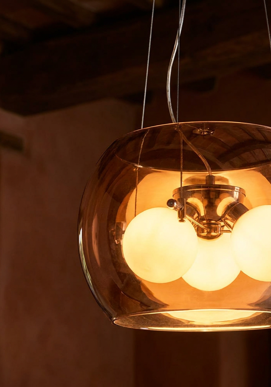Suspension 3 Lampes Métal Verre Doré · Gemo · photo 12