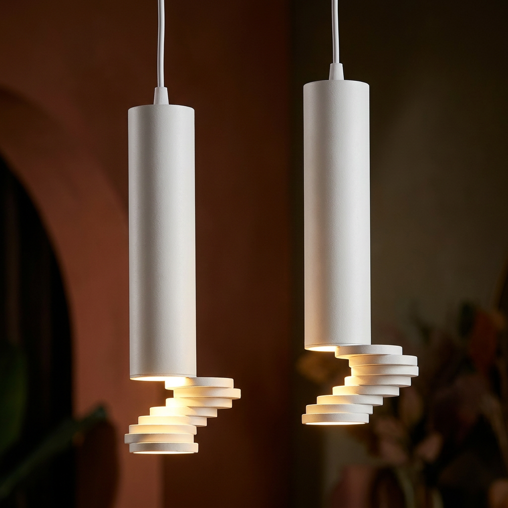 Suspension 2 Lampes Acier Blanc · photo 11