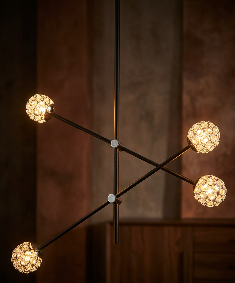 Suspension 4 Lampes Acier Verre Cristal Noir · Paksos · photo 11