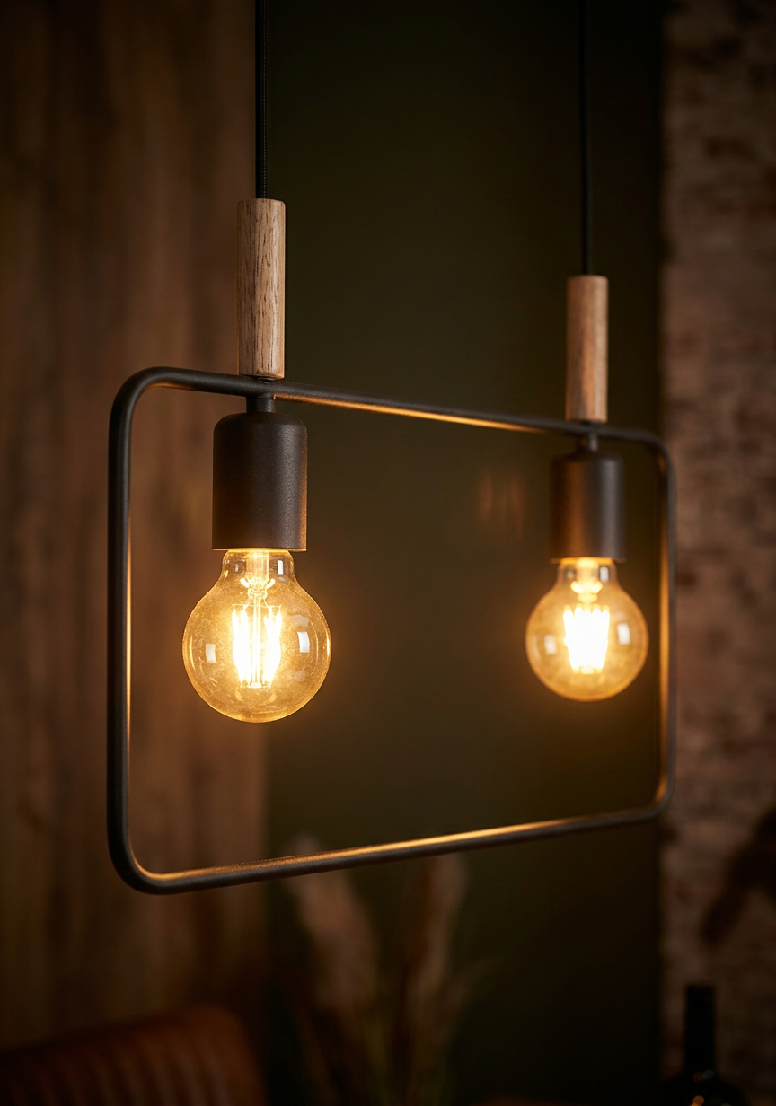 Suspension 2 Lampes Métal Bois Noir · Frame · photo 11