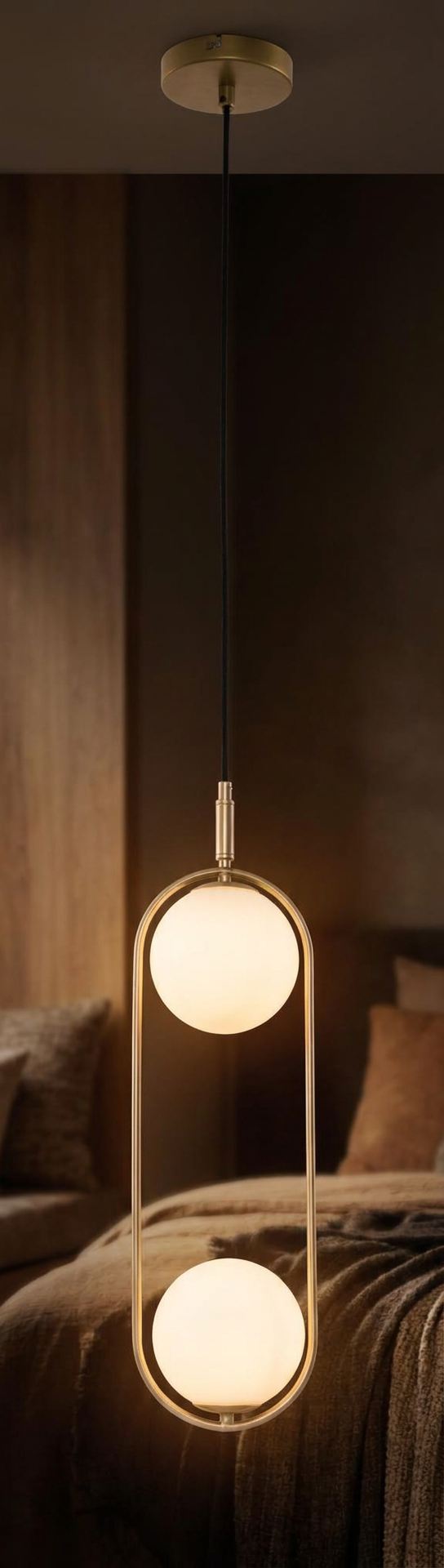 Suspension 2 Lampes Métal Verre Laiton · Cordel · photo 12