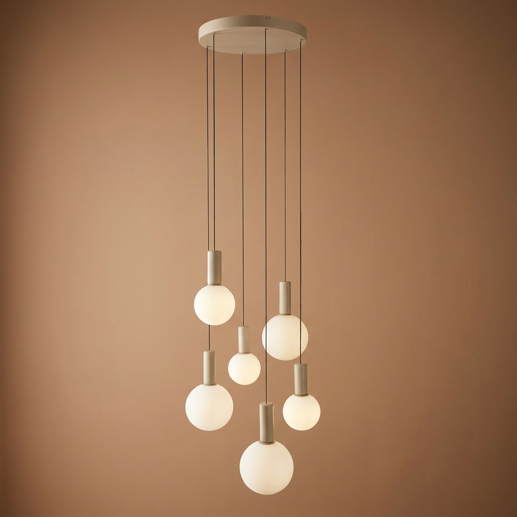 Suspension 6 Lampes Métal Verre Beige · Testa · photo 13