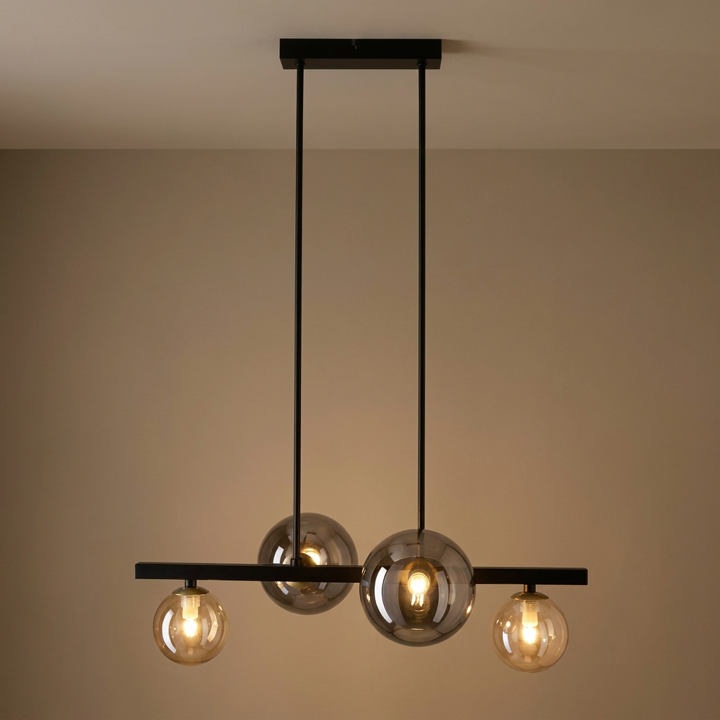 Suspension 4 Lampes Acier Verre Noir · photo 13