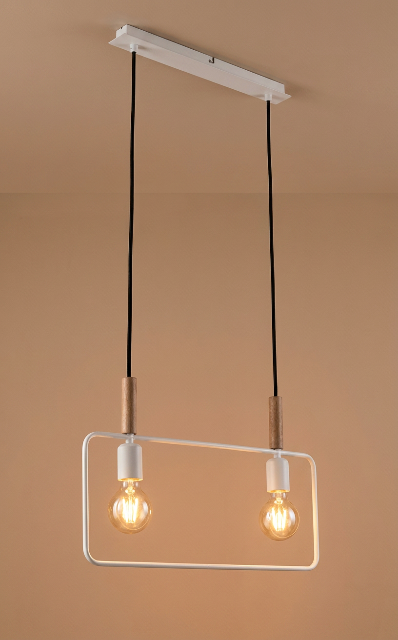 Suspension 2 Lampes Métal Bois Blanc · Frame · photo 12