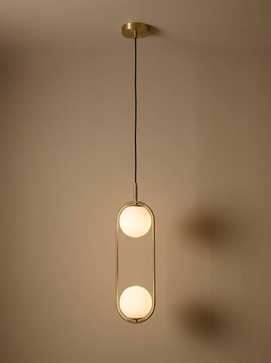 Suspension 2 Lampes Métal Verre Laiton · Cordel · photo 13