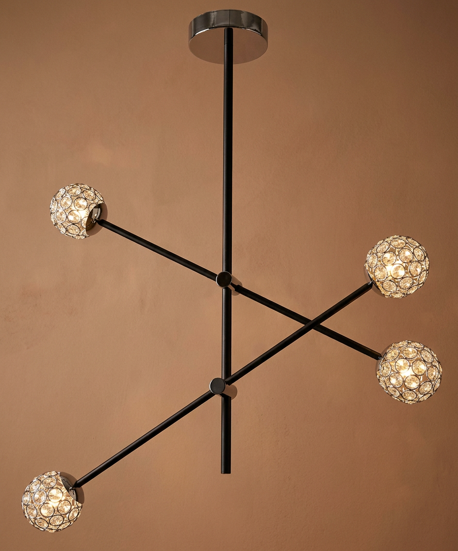 Suspension 4 Lampes Acier Verre Cristal Noir · Paksos · photo 12