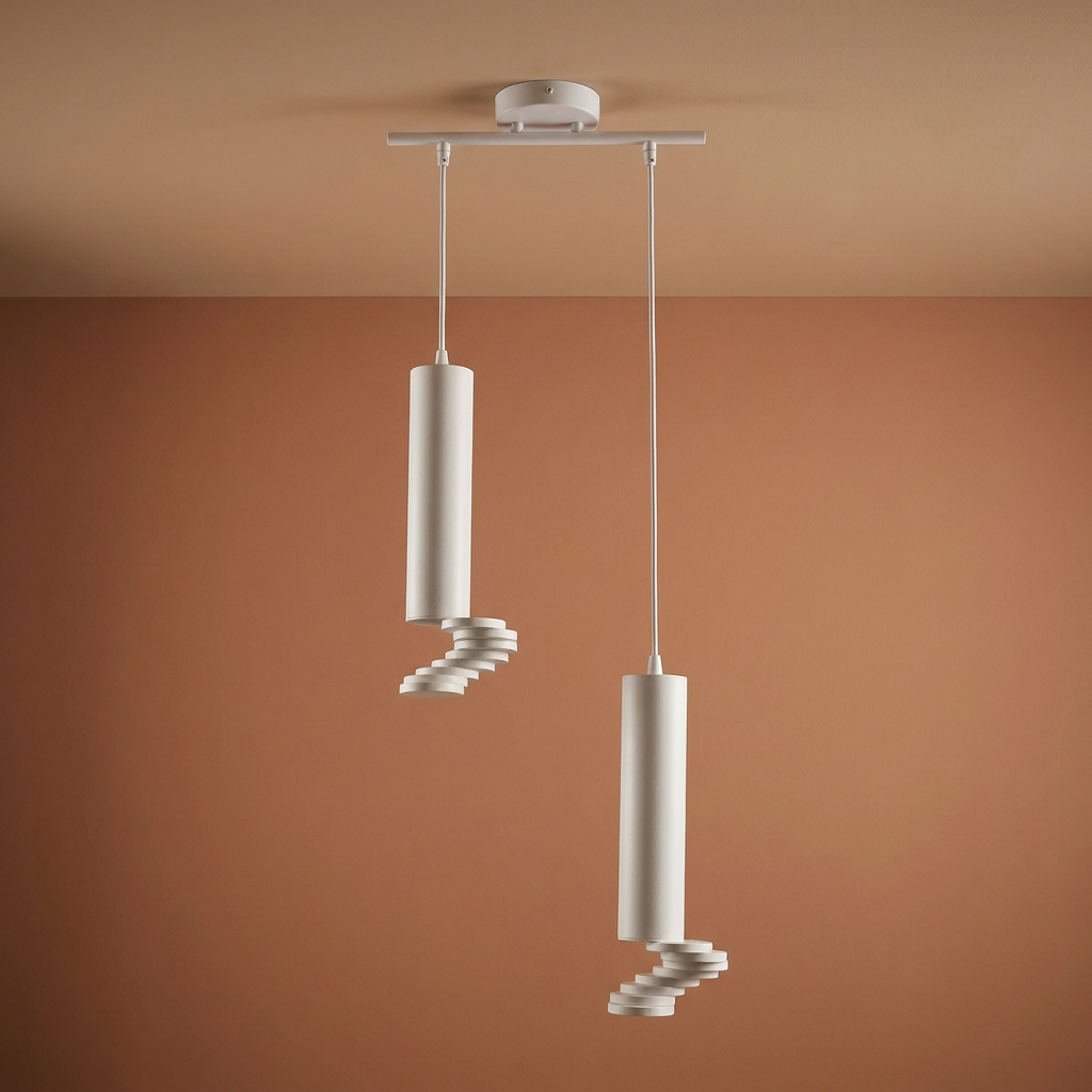 Suspension 2 Lampes Acier Blanc · photo 12