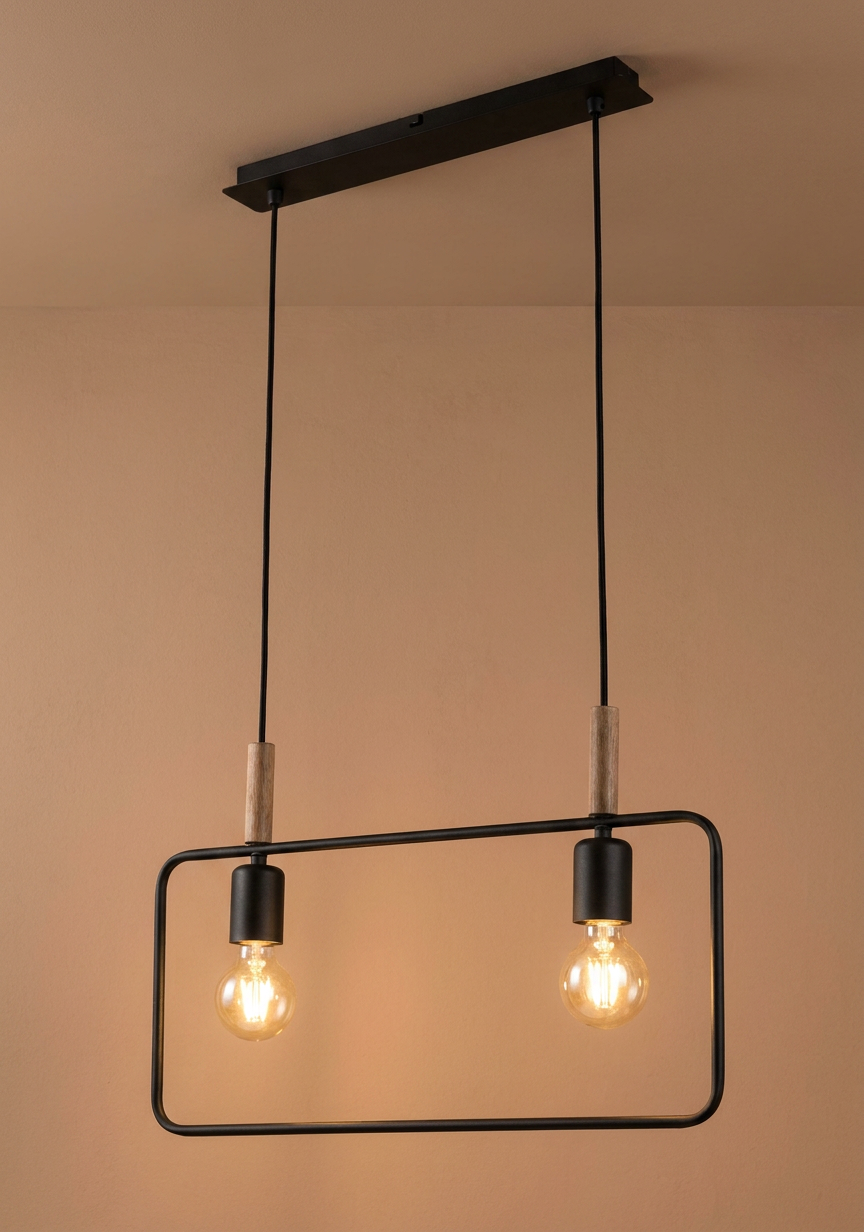 Suspension 2 Lampes Métal Bois Noir · Frame · photo 12