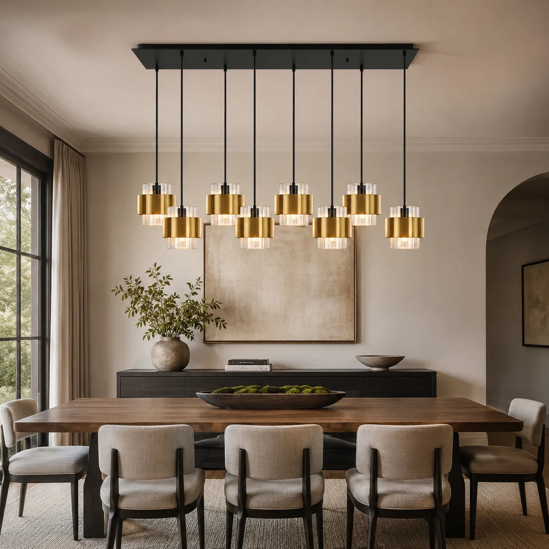 Suspension 8 Lampes Verre Fumé Laiton · Gatsby · photo 3