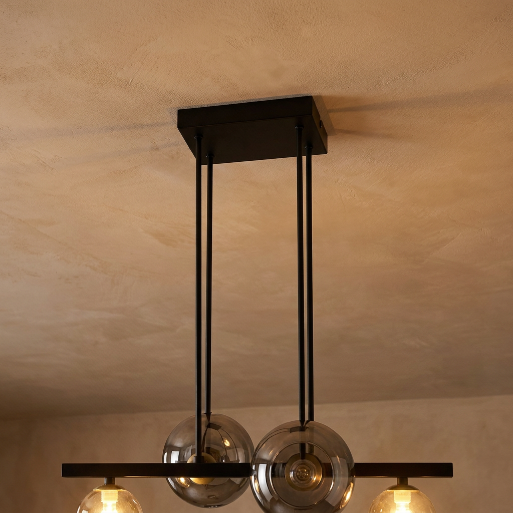 Suspension 4 Lampes Acier Verre Noir · photo 14
