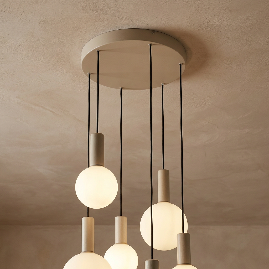 Suspension 6 Lampes Métal Verre Beige · Testa · photo 14