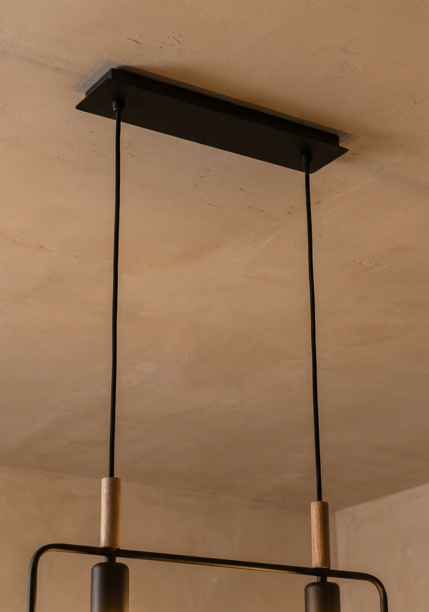 Suspension 2 Lampes Métal Bois Noir · Frame · photo 13