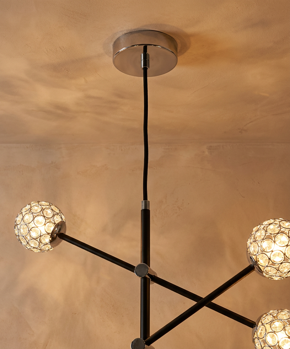 Suspension 4 Lampes Acier Verre Cristal Noir · Paksos · photo 13