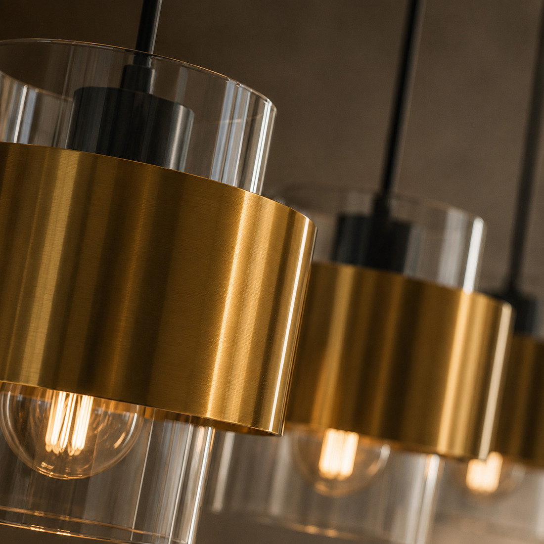 Suspension Barre 3 Lampes en Verre & Laiton - Halo