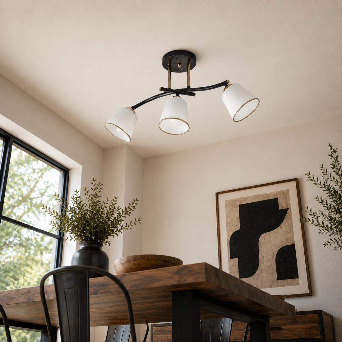 Plafonnier 3 Lampes Acier Verre