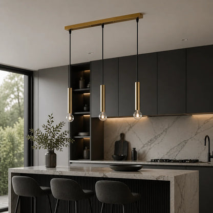 Suspension 3 Cylindres Dorés Ampoules Apparentes | Dallas