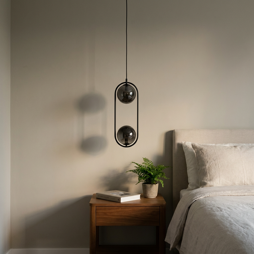Suspension 2 Lampes Métal Verre Noir Mat | Cordel