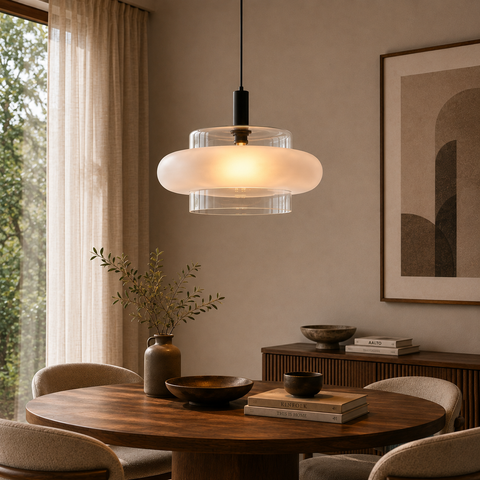 Suspension 40 cm en Verre Transparent & Anneau Givré - Nube