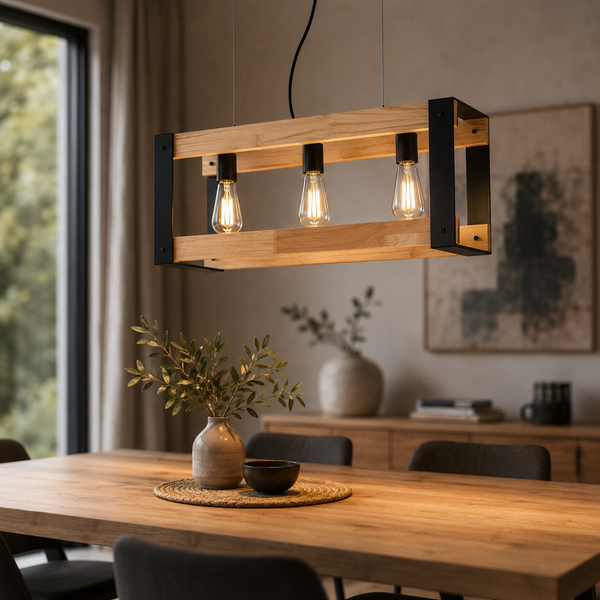 Suspension 3 Lampes en Acier & Bois - Teka