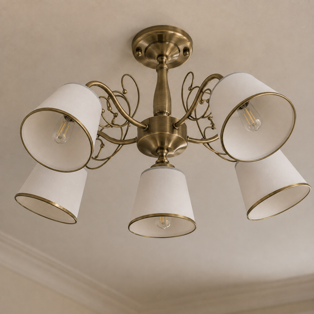 Plafonnier Acier Verre Antique Laiton