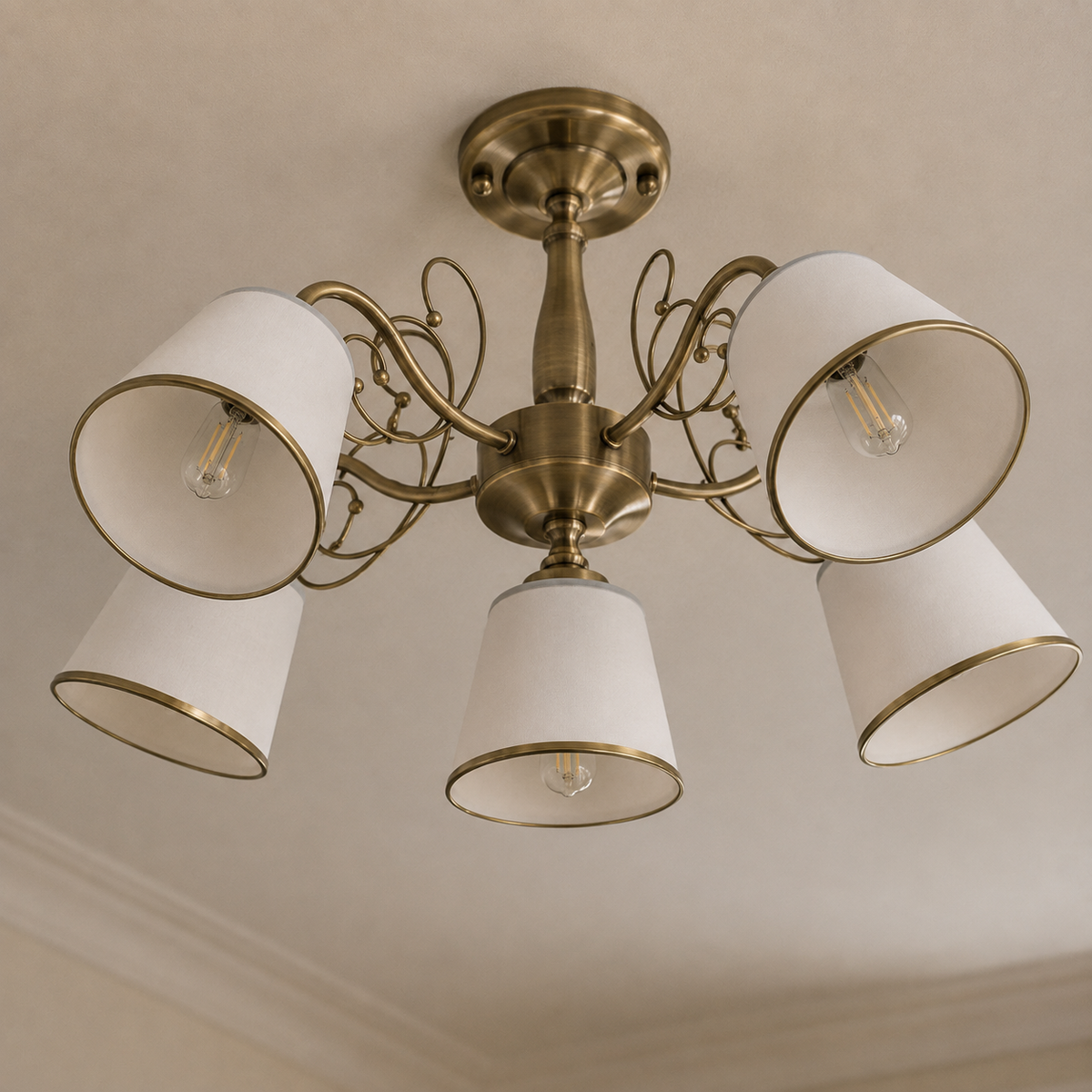 Plafonnier Acier Verre Antique Laiton