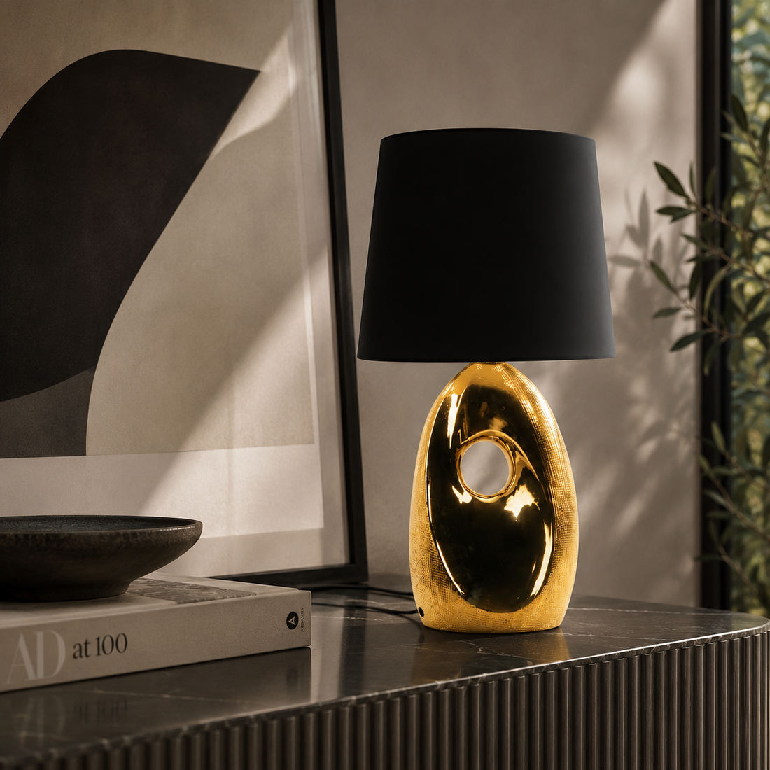 Lampe à poser Tissu Céramique Doré | Hierro