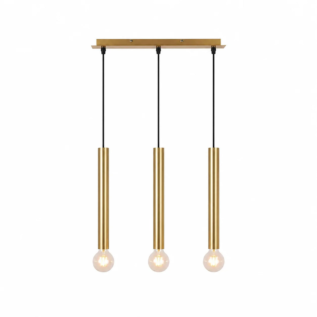 Suspension 3 Cylindres Dorés Longs Ampoules Apparentes · Dallas Long