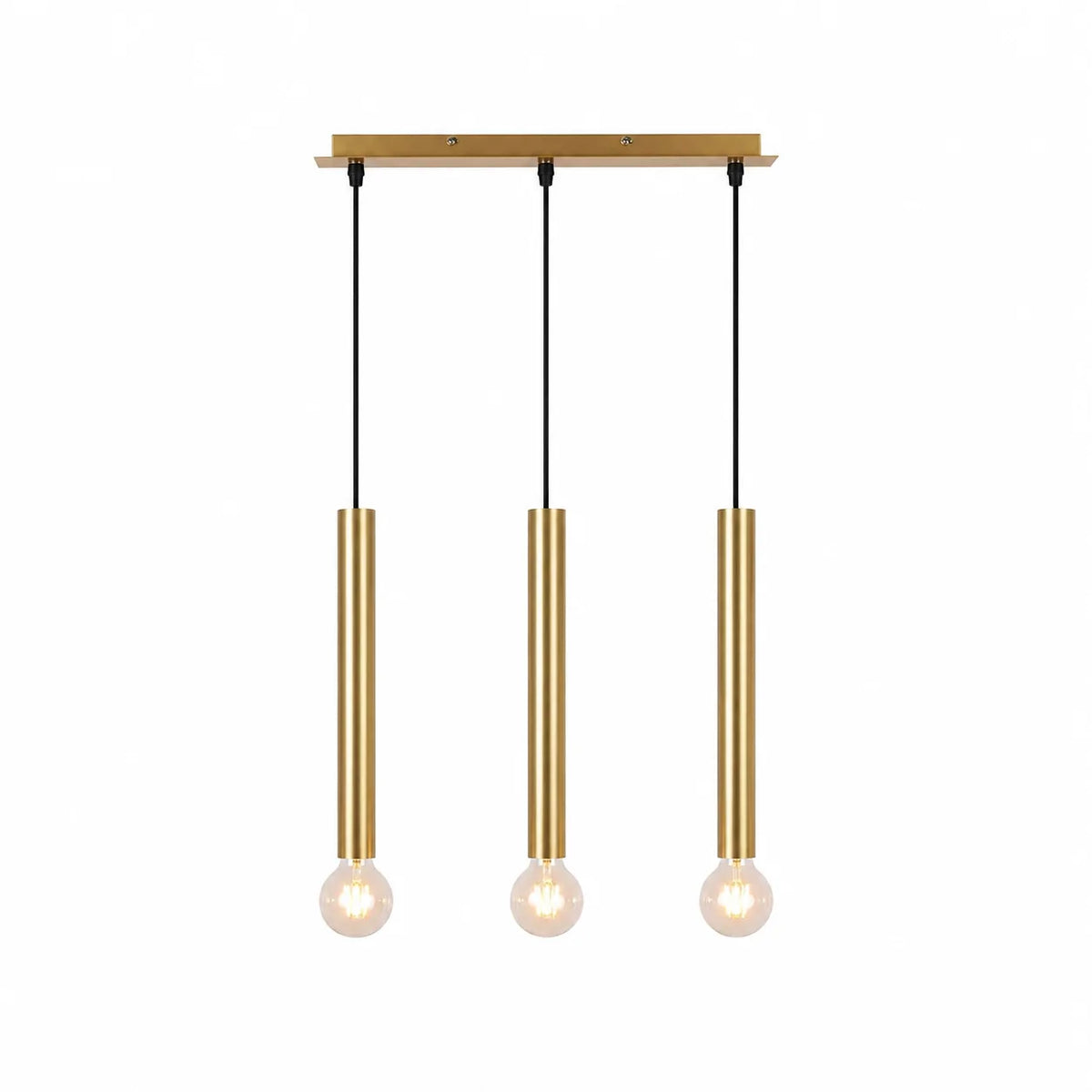 Suspension 3 Cylindres Dorés Longs Ampoules Apparentes · Dallas Long