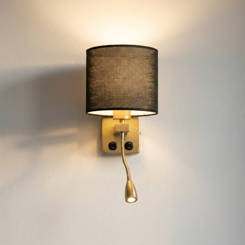 Applique murale 2 Lampes LED Acier Tissu Noir Doré | Polo
