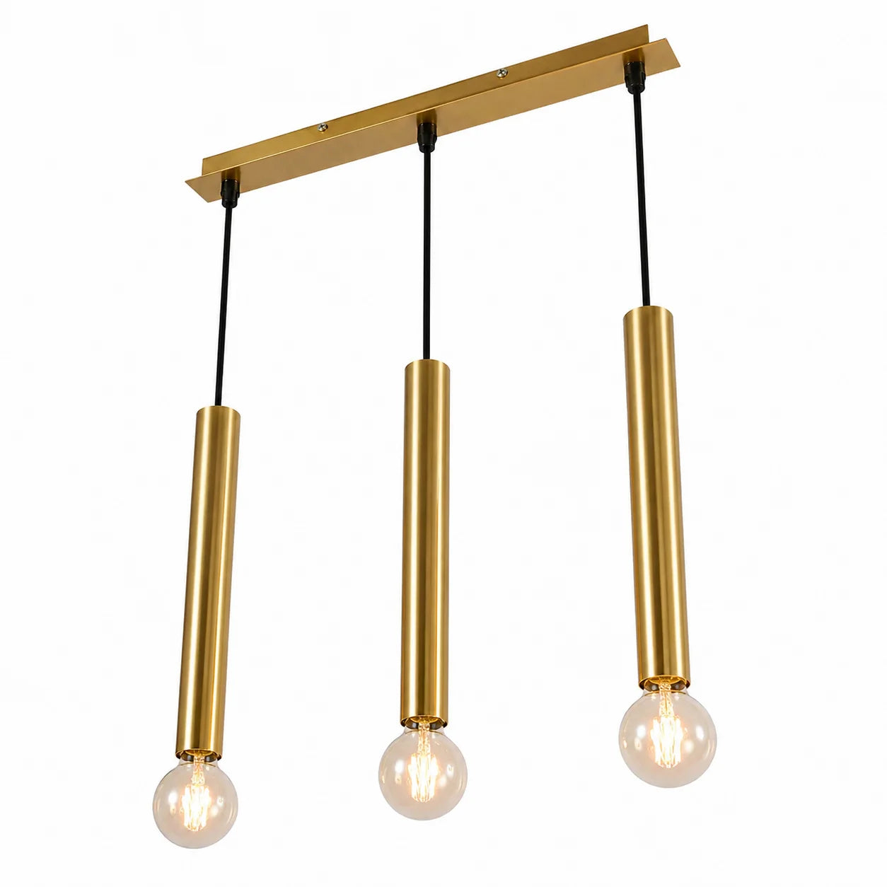 Suspension 3 Cylindres Dorés Longs Ampoules Apparentes | Dallas Long
