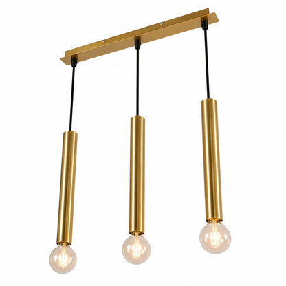 Suspension 3 Cylindres Dorés Longs Ampoules Apparentes | Dallas Long